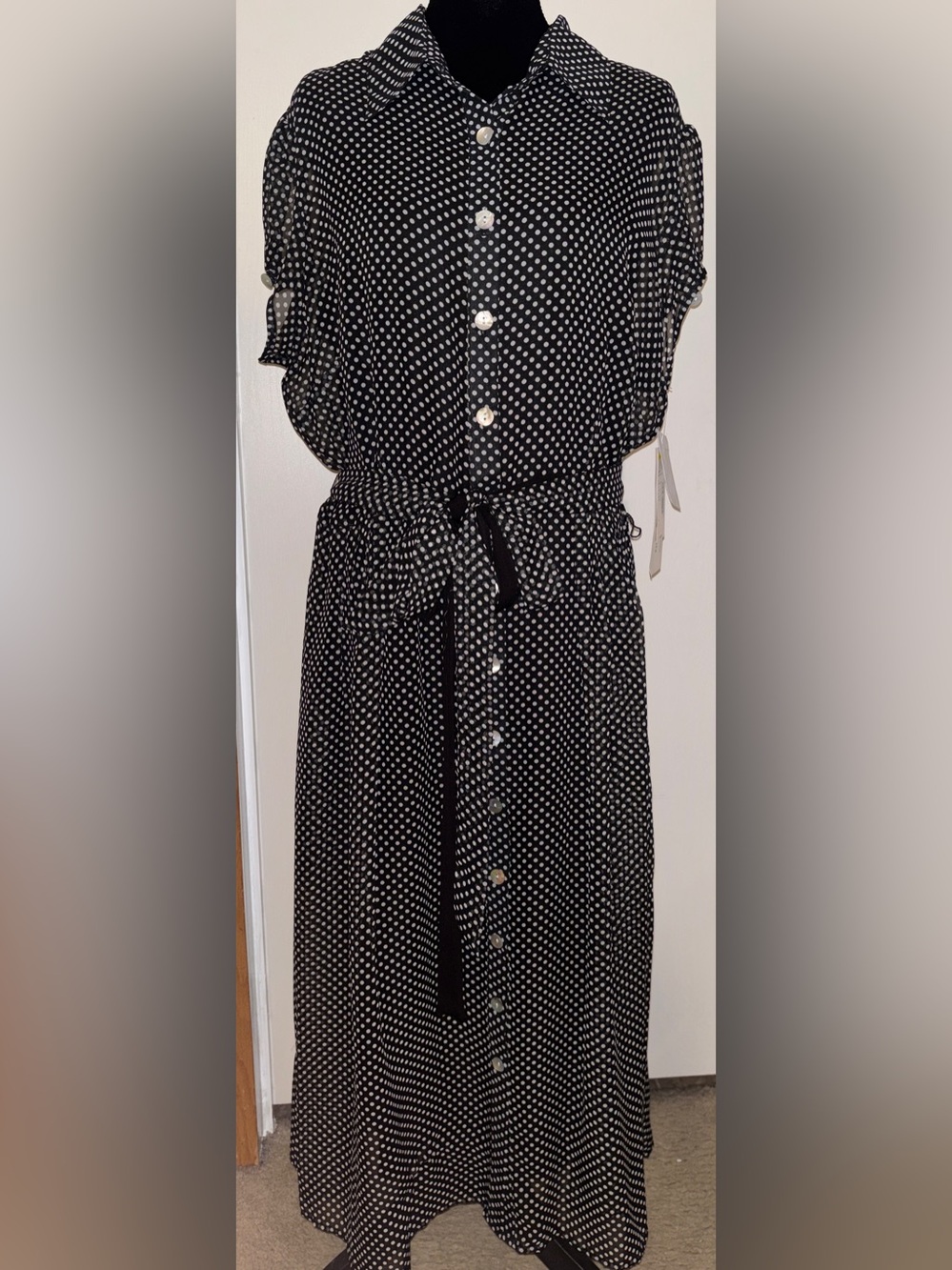 NWT Vintage J.B.S. LTD. Sears Polka Dot Maxi Dress Size 18 Polyester With Slip